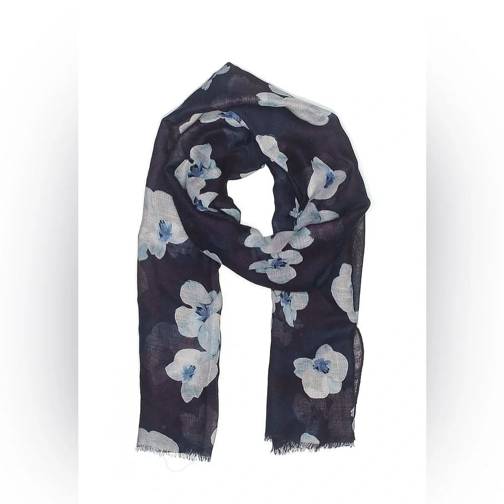 Banana Republic Floral Navy Blue & Purple Scarf - Picture 1 of 2